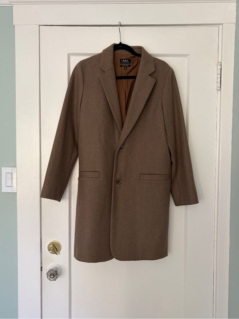 A.P.C. Men's Brown Single-Breasted Wool Pea Coat